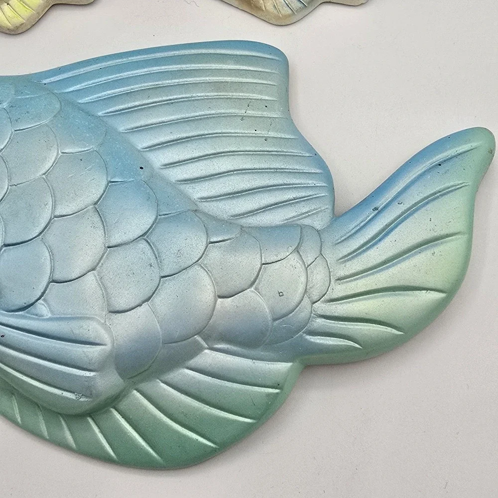 Vintage 1960s Miller Studio Set of 3 Fish Chalkware Wall Art‎ Plaques Decor READ